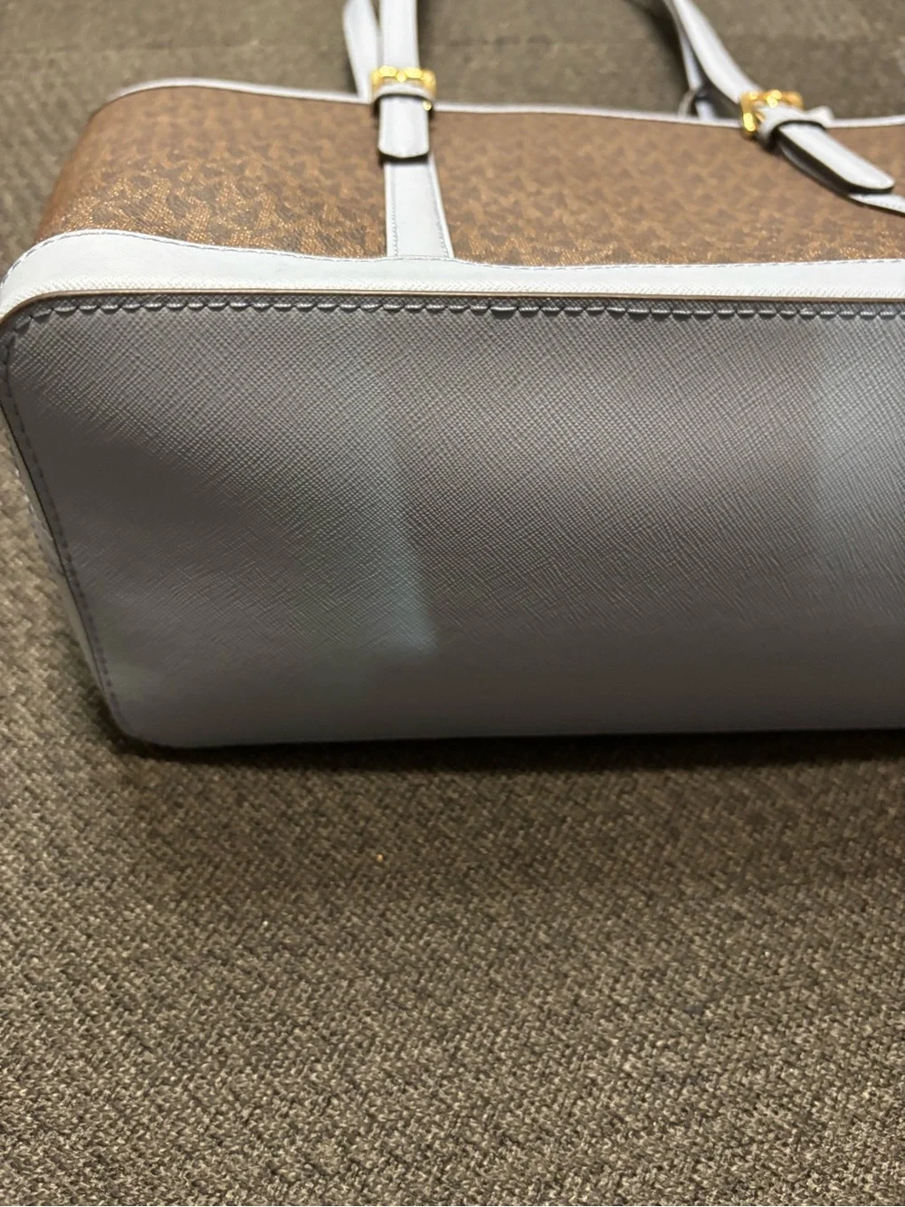 Michael Kors Brown Signature Logo Tote with White Trim